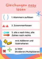 Vorschau - Arbeitsblätter - Gleichungen easy lösen! Merkblatt/Plakat, Mathe Klasse 8 - Deckblatt