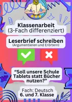 Vorschau - Fördermaterial/Inklusion - Leserbrief Klasse 7 Klassenarbeit | Tablets statt Bücher? - Deckblatt