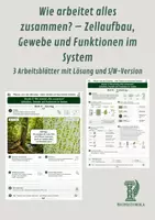 Vorschau - Unterrichtsreihen - Wie arbeitet alles zusammen? – Zellaufbau, Gewebe und Funktionen im System 3 Arbeitsblätter mit Lösung und S/W-Version - Deckblatt