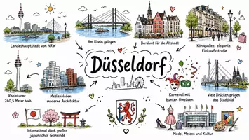 Vorschau - Arbeitsblätter - AB mit Fragen zum Thema "Düsseldorf" + Lösungsblatt + Infografik - Seite 1