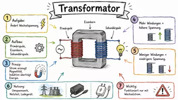 Vorschau - Arbeitsblätter - AB mit Fragen zum Thema "Transformatoren" + Lösungsblatt + Mindmap + Infografik - Seite 1