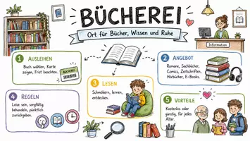 Vorschau - Arbeitsblätter - Lernposter + Arbeitsblatt zum Thema "Bücherei" + Onlineübung & MP3 + Mindmap + Infografik - Seite 2