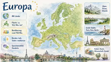 Vorschau - Arbeitsblätter - Arbeitsblatt zum Thema "Europa" + Onlineübung & MP3 + Mindmap + Infografik - Seite 1