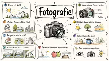 Vorschau - Arbeitsblätter - AB mit Fragen zum Thema "Fotografie" + Lösungsblatt + Mindmap + Infografik - Seite 1