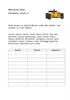Vorschau - Arbeitsblätter - Wortarten Rennautos - Nomen, Verben & Adjektive üben - Deckblatt