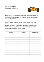 Vorschau - Arbeitsblätter - Wortarten Rennautos - Nomen, Verben & Adjektive üben - Seite 1