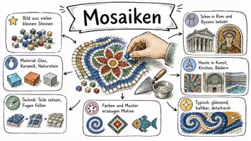 Vorschau - Arbeitsblätter - AB mit Fragen zum Thema "Mosaik" + Lösungsblatt + Infografiken - Seite 1