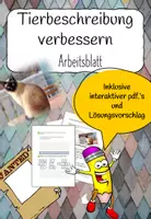 Vorschau - Arbeitsblätter - Tierbeschreibung verbessern und üben- Arbeitsblatt + interaktives pdf - Vermisstenanzeige - Deckblatt
