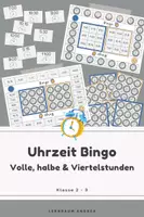 Vorschau - Stationenlernen - Uhrzeit Bingo 2. Klasse – volle, halbe & Viertelstunden spielerisch lernen | Analoge & digitale Uhr - Deckblatt