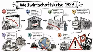 Vorschau - Arbeitsblätter - AB mit Fragen zum Thema "Weltwirtschaftskrise" + Lösungsblatt + Infografik - Seite 1