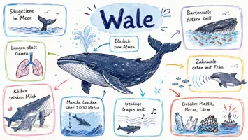 Vorschau - Arbeitsblätter - Arbeitsblätter zum Thema "Wale" + Lösung & MP3 + Mindmap + Infografik - Seite 1