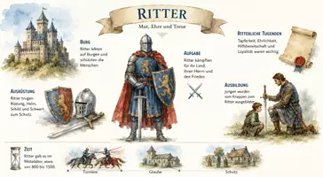 Vorschau - Arbeitsblätter - Arbeitsblatt "Ritter" + Onlineübung & MP3 + Infografik - Seite 1
