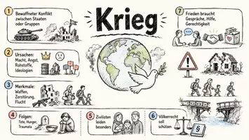 Vorschau - Arbeitsblätter - Arbeitsblatt "Krieg" + Onlineübung & MP3 + Mindmap + Infografik - Seite 1