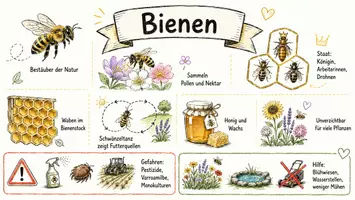 Vorschau - Arbeitsblätter - AB mit Fragen zum Thema "Bienen" + Lösungsblatt + Mindmap + Infografik - Seite 1