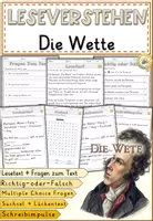 Vorschau - Arbeitsblätter - Ballade: Die Wette — Friedrich Schiller, Leseverständnis für Klasse 4 & 6 Arbeitsblätter mit Lesetext, Fragen - Deckblatt