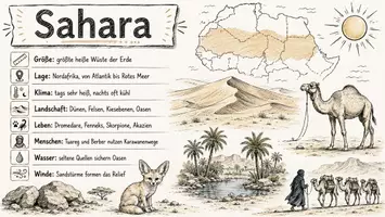 Vorschau - Arbeitsblätter - AB mit Fragen zum Thema "Sahara" + Lösungsblatt + Infografik - Seite 1