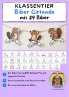 Vorschau - Mal- und Bastelvorlagen - Klassentier Girlande "Biber" für die Biberklasse, zum Ausmalen - Deckblatt