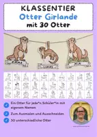 Vorschau - Mal- und Bastelvorlagen - Klassentier Girlande "Otter" für die Otterklasse, zum Ausmalen - Deckblatt