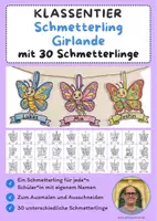 Vorschau - Mal- und Bastelvorlagen - Klassentier Girlande "Schmetterling" für die Schmetterlingklasse, zum Ausmalen - Deckblatt