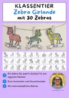 Vorschau - Mal- und Bastelvorlagen - Klassentier Girlande "Zebra" für die Zebraklasse, zum Ausmalen - Deckblatt