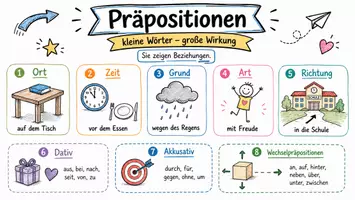 Vorschau - Arbeitsblätter - Arbeitsblatt "Präpositionen" + Onlineübung & MP3 + Mindmap + Infografik - Seite 1