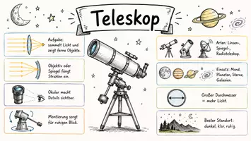 Vorschau - Arbeitsblätter - AB mit Fragen zum Thema "Teleskope" + Lösungsblatt + Infografik - Seite 1