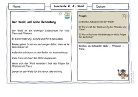Vorschau - Arbeitsblätter - Wald Klasse 4 | Lesetexte & Sachtexte | Nachhaltigkeit & Umwelt | differenziert mit Lösungen - Seite 1