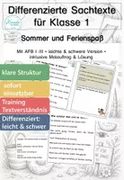 Vorschau - Arbeitsblätter - Sommer Grundschule Klasse 1 | Lesetexte & Sachtexte | Ferienspaß & Verhalten | differenziert mit Lösungen - Deckblatt