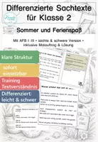 Vorschau - Arbeitsblätter - Sommer Klasse 2 | Lesetexte & Sachtexte | Zusammenhänge & Verhalten | differenziert mit Lösungen - Deckblatt