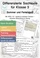 Vorschau - Arbeitsblätter - Sommer Grundschule Klasse 3 | Lesetexte & Sachtexte | Regeln & Verantwortung | differenziert mit Lösungen - Deckblatt