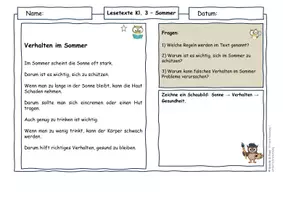 Vorschau - Arbeitsblätter - Sommer Grundschule Klasse 3 | Lesetexte & Sachtexte | Regeln & Verantwortung | differenziert mit Lösungen - Seite 1