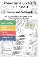 Vorschau - Arbeitsblätter - Sommer Klasse 4 | Lesetexte & Sachtexte | Verantwortung & Nachhaltiges Verhalten | differenziert mit Lösungen - Deckblatt