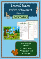 Vorschau - Arbeitsblätter - Lesen & Malen Waldtiere, Lese-Mal-Heft - Deckblatt