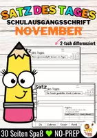 Vorschau - Stationenlernen - Sätze schreiben / Satz des Tages / Schüttelsätze (Schulausgangsschrift) schreiben Herbst November - Deckblatt
