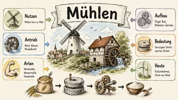 Vorschau - Arbeitsblätter - Arbeitsblätter zum Thema "Mühle" + Lösung & MP3 + Infografik - Seite 1