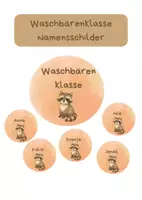 Vorschau - Mal- und Bastelvorlagen - Namensschilder Waschbärenklasse - Deckblatt