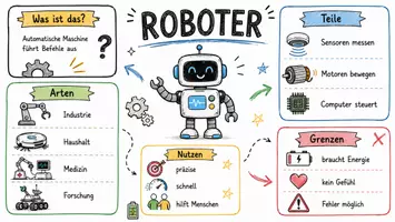 Vorschau - Arbeitsblätter - AB mit Fragen zum Thema "Roboter" + Lösungsblatt + Mindmap + Infografik - Seite 1