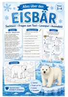 Vorschau - Arbeitsblätter - Der Eisbär - Sachtext mit Fragen, Lesespur und Ausmalbild Klasse 3-4 - Deckblatt