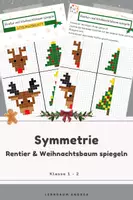 Vorschau - Arbeitsblätter - Symmetrie Weihnachten - Rentier & Weihnachtsbaum im Raster | Arbeitsblatt 1. + 2. Klasse - Deckblatt