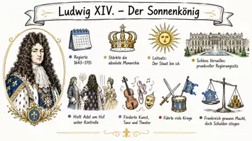Vorschau - Arbeitsblätter - AB mit Fragen zum Thema "Ludwig der Vierzehnte" + Lösungsblatt + Mindmap + Infografik - Seite 1