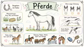 Vorschau - Arbeitsblätter - AB mit Fragen zum Thema "Pferde" + Lösungsblatt + Mindmap + Infografik - Seite 1