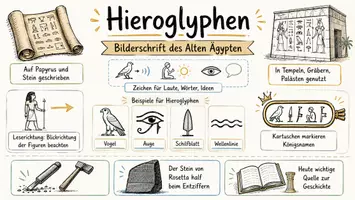 Vorschau - Arbeitsblätter - AB mit Fragen zum Thema "Hieroglyphen" + Lösungsblatt + Infografik - Seite 1