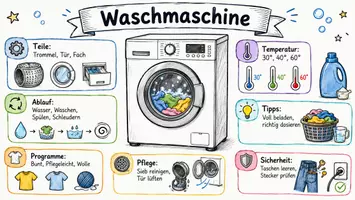 Vorschau - Arbeitsblätter - AB mit Fragen zum Thema "Waschmaschine" + Lösungsblatt + Infografik - Seite 1