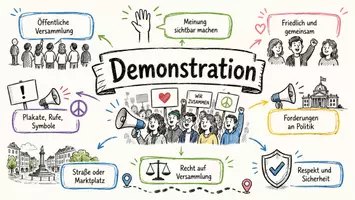 Vorschau - Arbeitsblätter - AB mit Fragen zum Thema "Demonstration" + Lösungsblatt + Mindmap + Infografik - Seite 1