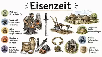 Vorschau - Arbeitsblätter - AB mit Fragen zum Thema "Eisenzeit" + Lösungsblatt + Infografik - Seite 1