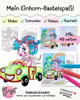 Vorschau - Arbeitsblätter - Basteln Einhörner: Malen, Schneiden & Kleben–Bastelmaterial - Deckblatt