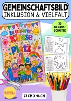 Vorschau - Mal- und Bastelvorlagen - Gemeinschaftsbild „In unserer Klasse ist Platz für alle.“ – Kooperatives Poster in 30 Teilen | Vielfalt & Inklusion in der Grundschule - Deckblatt