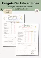 Vorschau - Arbeitsblätter - Zeugnis für Lehrer | Schülerfeedback für Lehrer | Feedback Schüler 2.-4. Klasse | Lehrerzeugnis Schuljahresende - Deckblatt