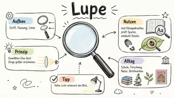 Vorschau - Arbeitsblätter - AB mit Fragen zum Thema "Lupen" + Lösungsblatt + Mindmap + Infografik - Seite 1