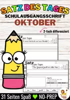 Vorschau - Stationenlernen - Sätze schreiben / Satz des Tages / Schüttelsätze (Schulausgangsschrift) schreiben Herbst Halloween Oktober - Deckblatt